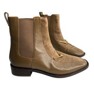 TORY BURCH‎ Ankle Boots Equestrian Bit Gold Link CHELSEA Leather & Suede 7M